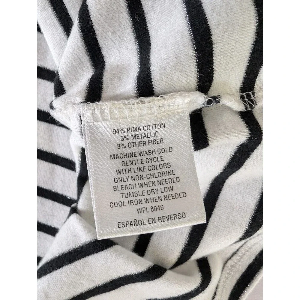 Charter Club Size XXL Black White‎ Stripe Pima Cotton Long Sleeve Womens Top - Picture 3 of 8